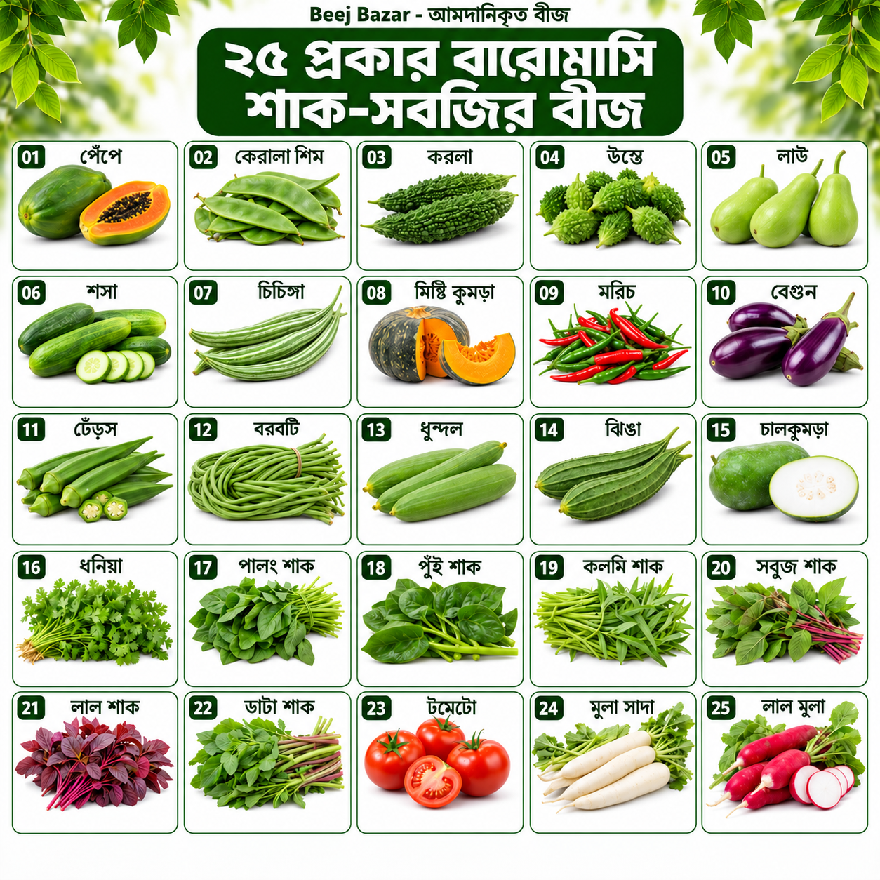 ২৫ রকমের শাক ও সবজি বীজ